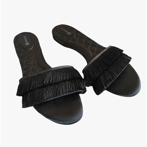 BIRDIES Sparrow Women Size 10 Black Fringed Slip-On Slide Slippers Holiday Shoes - Picture 8 of 8